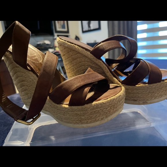 YSL Brown leather strap up, Espedrille bottom - Picture 4 of 6